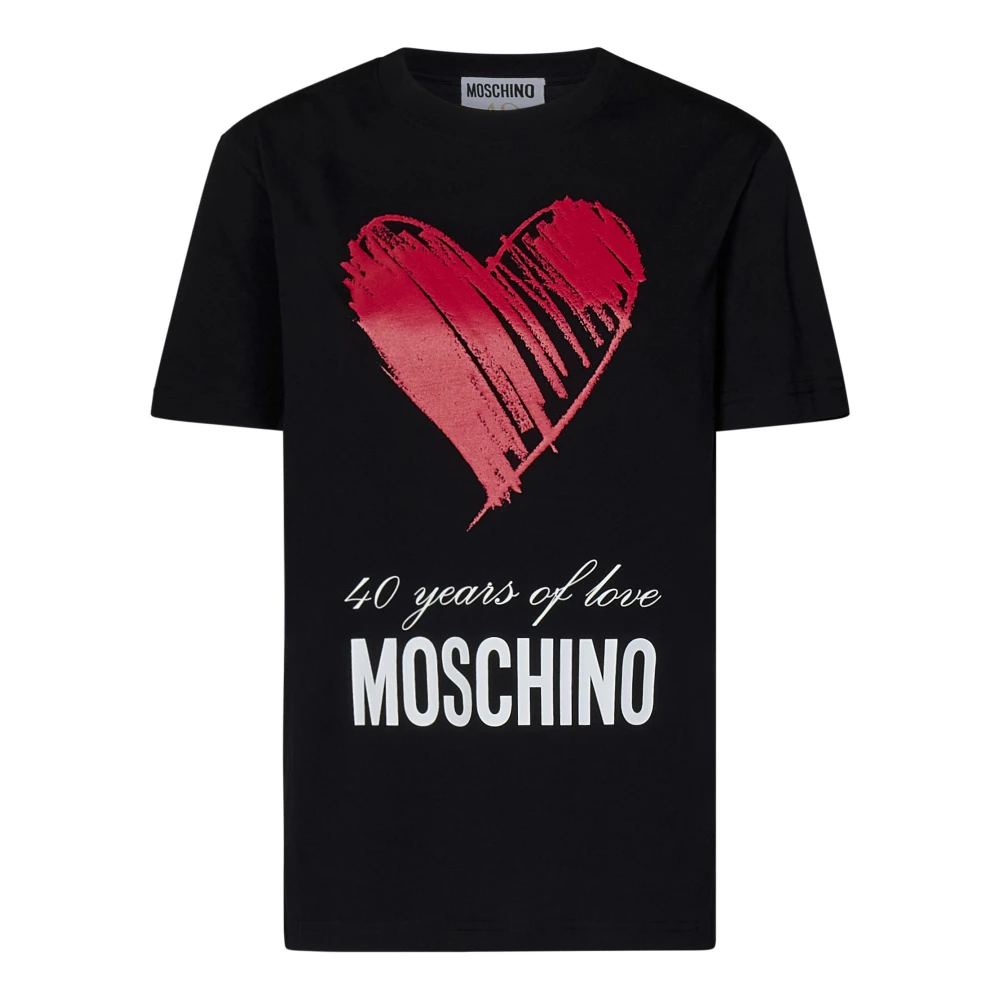 Moschino Zwarte T-shirts en Polos met Rood Hartprint Black Dames