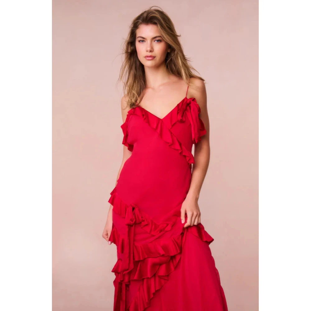Loveshackfancy Rialto Zijden Ruche Maxi Jurk Red Dames