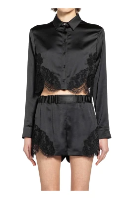 Crop-topp i satin med spetskant