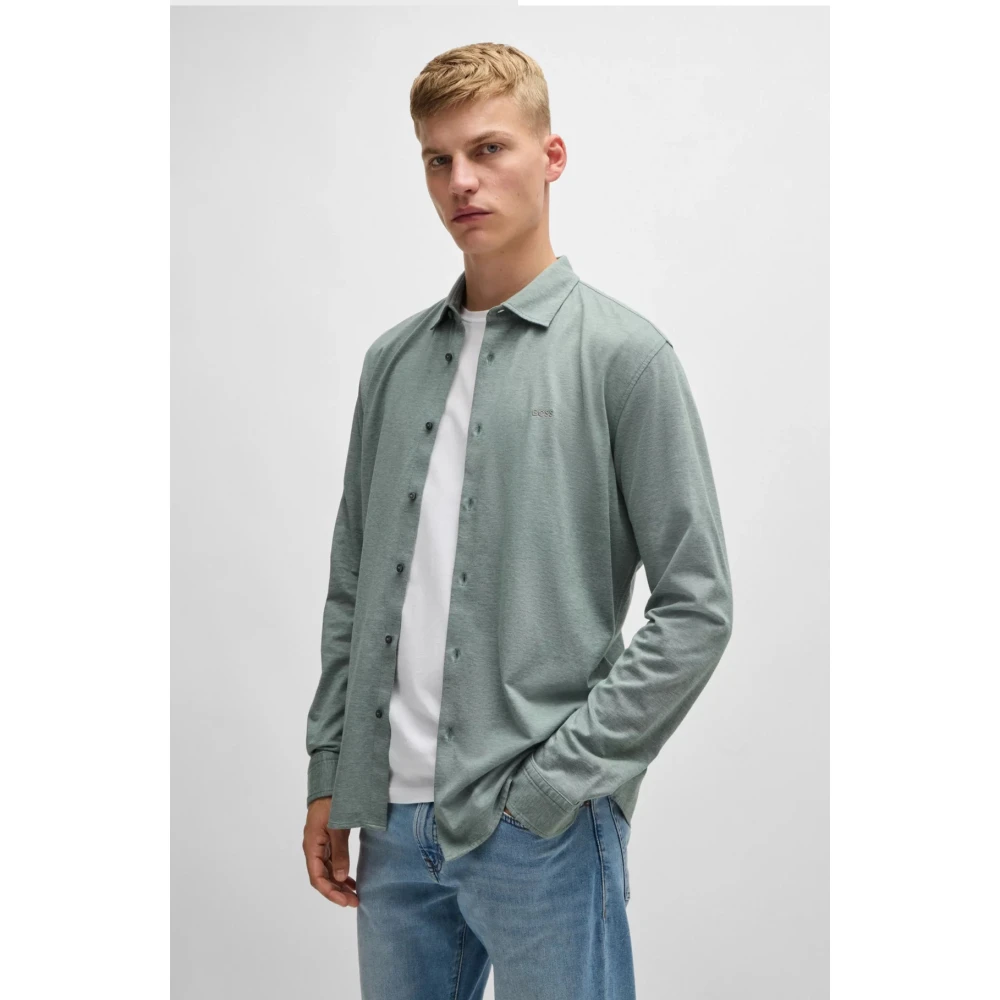 Hugo Boss Moderne Piqué Jersey Overhemd met Spreadkraag Green Heren