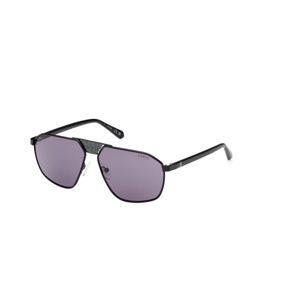 Guess Unisex Black Shiny Sunglasses With Violet Lenses