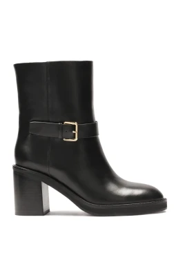 Läder slip-on stövlar med bred klack