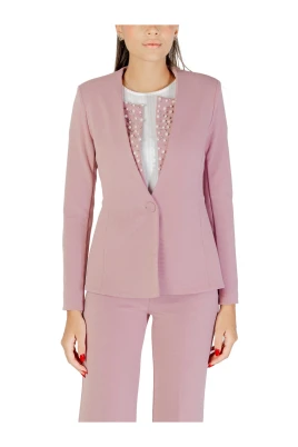 Rhinestone Blazer med Långärm och Knäppning