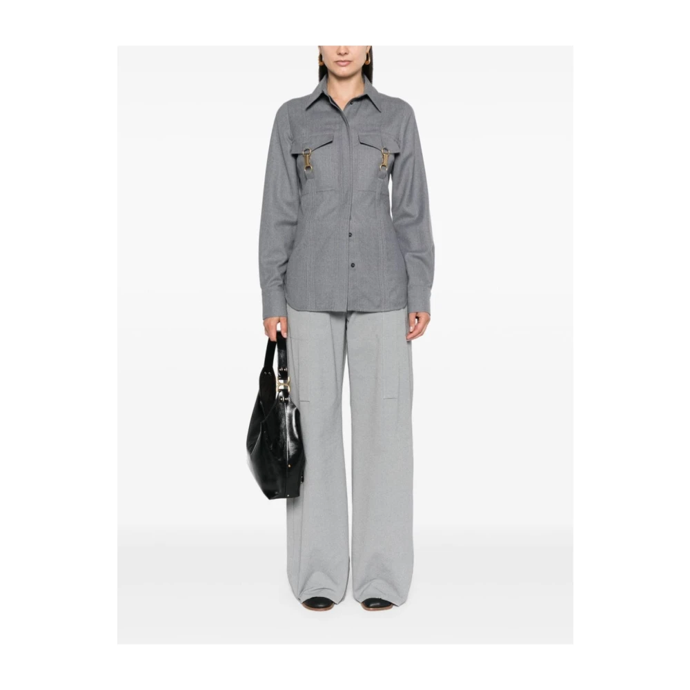 Stella Mccartney Grijze wollen overhemd met gouden gespen Gray Dames