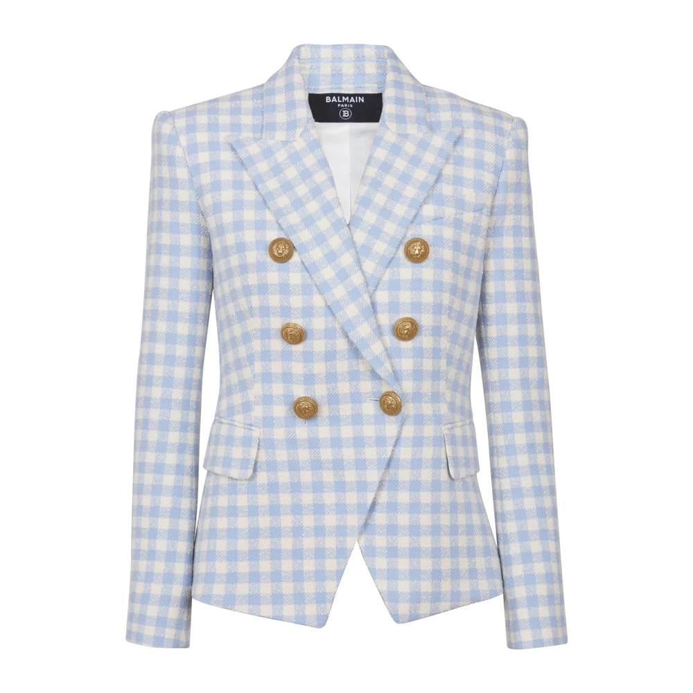 Balmain Gingham Tweed Jas met 6 Knopen Blue Dames