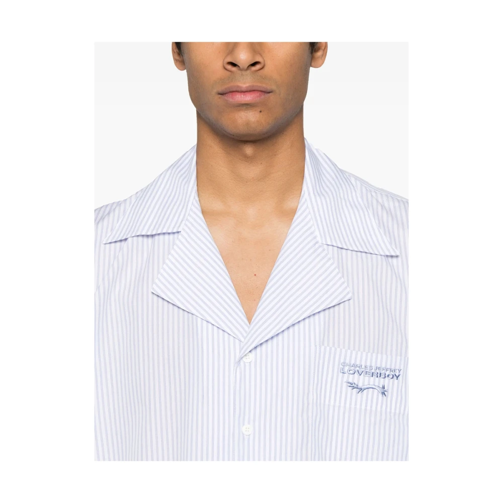 Loverboy by Charles Jeffrey Blauw Gestreept Overhemd met Borstzak Blue Heren