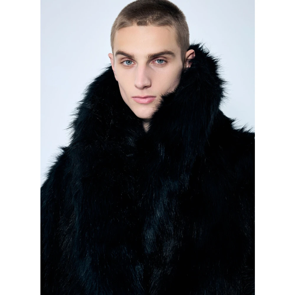 Entire Studios Faux-Fur Shawl Coat Black Heren