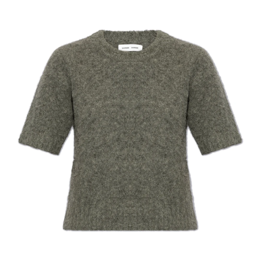 Samsøe Geborstelde Knit Sweater met Korte Mouwen Gray Dames