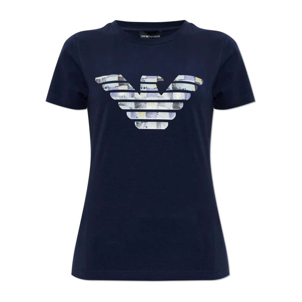 Emporio Armani Donna Blu T-Shirt Slim-Fit In Jersey Stretch Asv Con Motivo Aquila Oversize