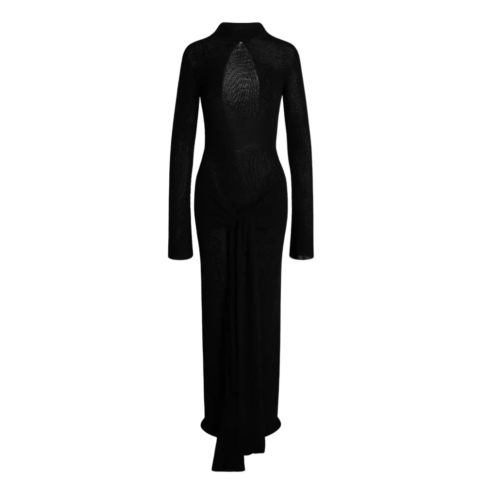 Aya Muse Zwarte Maxi Jurk met Diepe Halslijn Black Dames