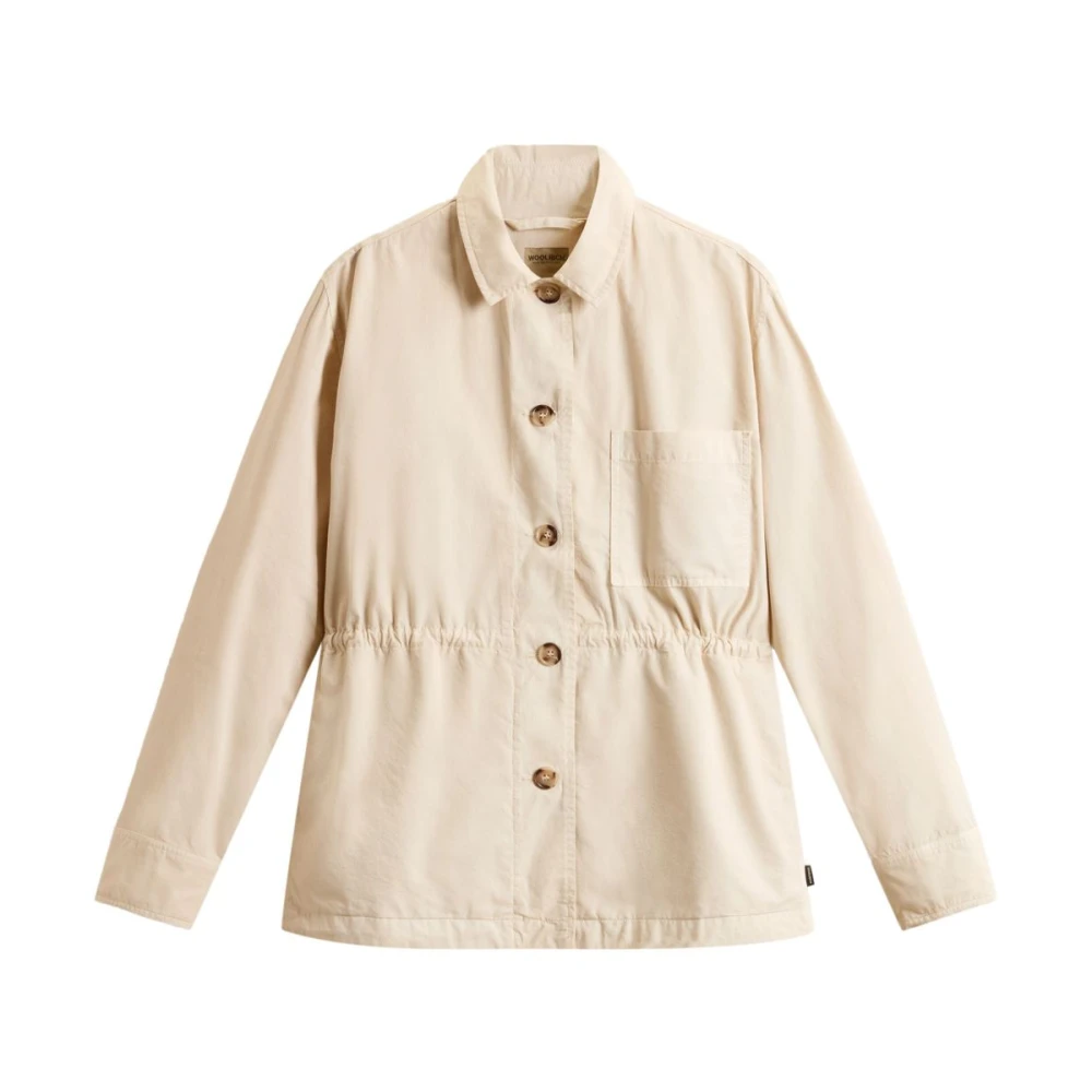 Woolrich Women's Beige Light Jackets, L, Button-Up Coat With Elasticated Waistband