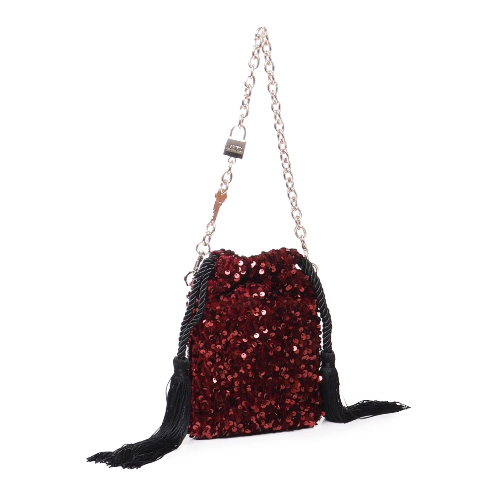 V73 Robijn Ketting Clutch Tas met Kwast Red Dames