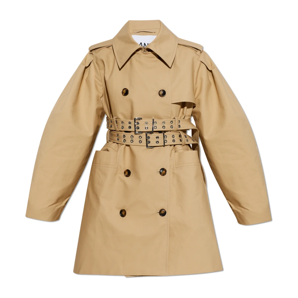 Ganni Beige Trench Coat In Double Cotton - Female - Trench Coats - S - Coats