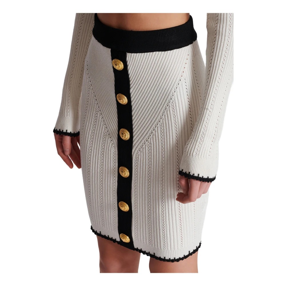 Balmain Gebreide Rok met Knopen White Dames