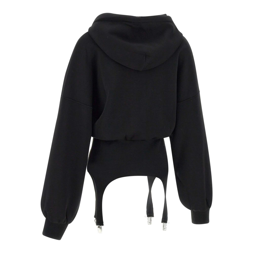Fiorucci Zwarte Suspender Sweatshirt met Capuchon Black Dames