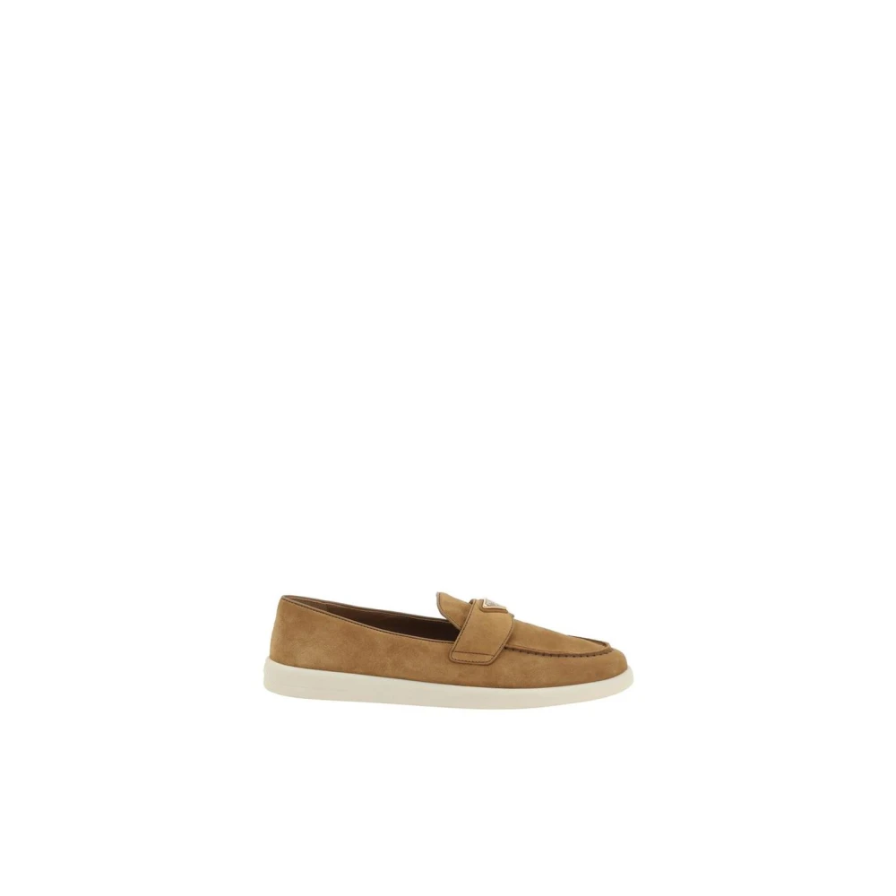 Prada Women's Brown Suede Loafers Camel Almond Toe - Loafers - 4 1/2 Uk - Shoes
