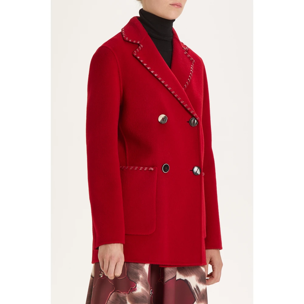 Maliparmi Handgestikte Wol Pea Coat Red Dames