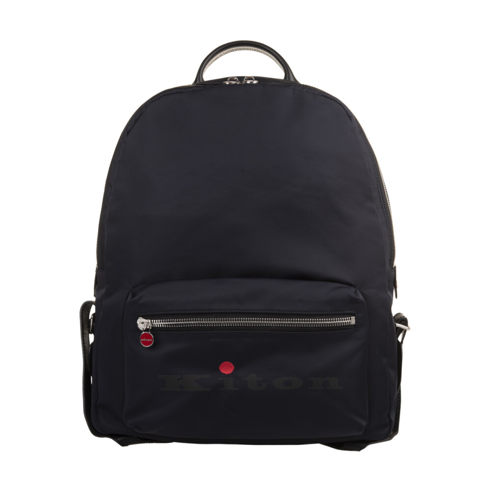 Black calfskin and black nylon backpack with red detailing hotsell