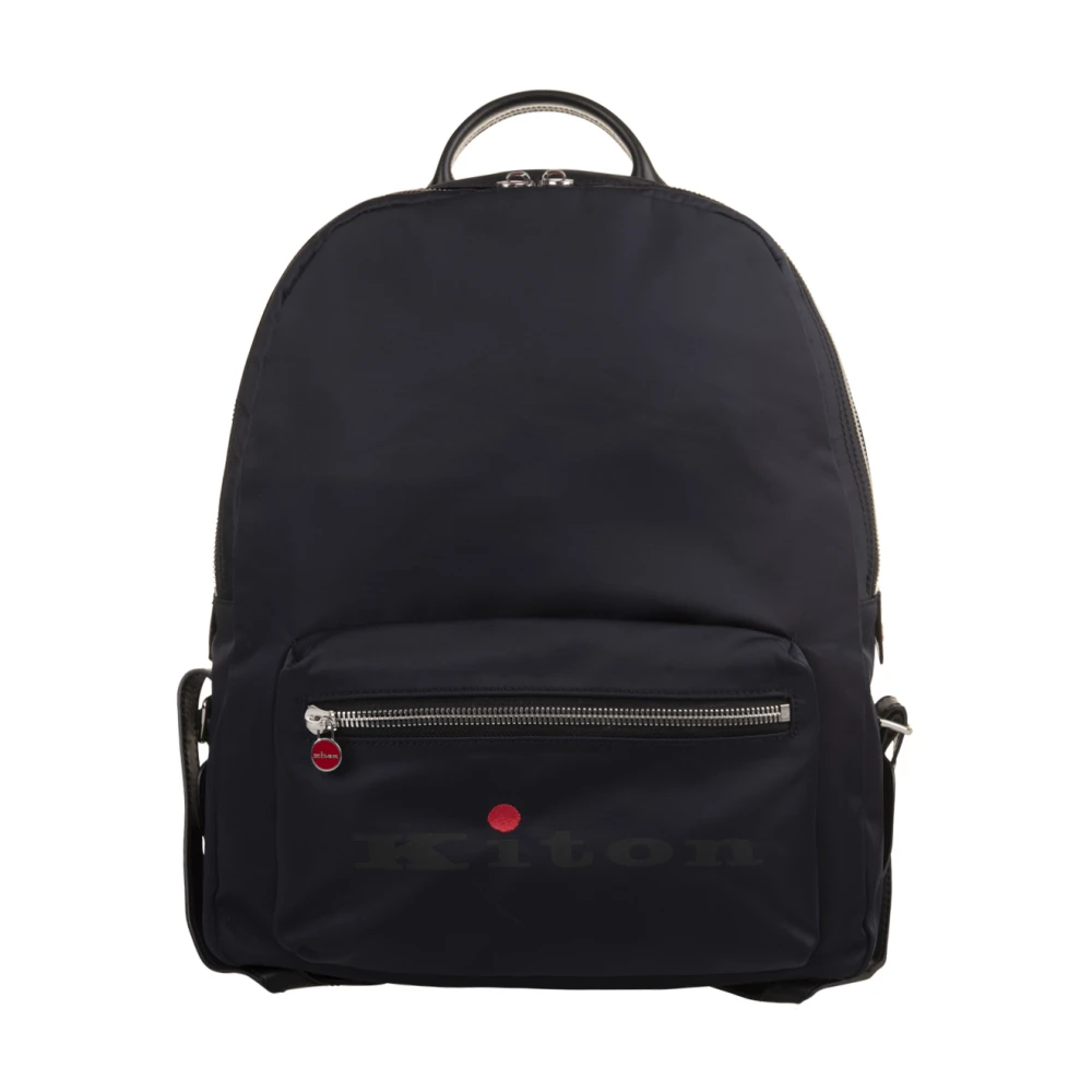 Kiton Blauwe Nylon Rugzak met Leren Details Blue Heren