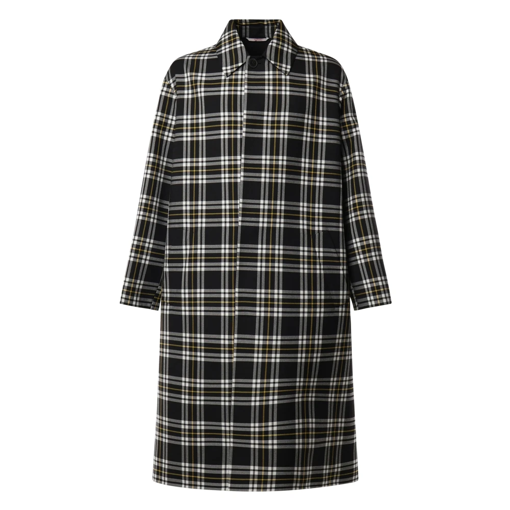 Valentino Garavani Geruite Wollen Jas Zwart Wit Black Heren