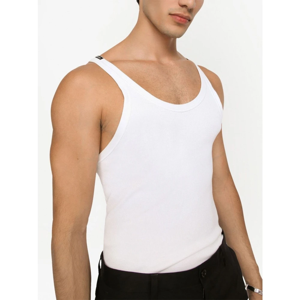 Dolce & Gabbana Rib Tanktop met Logo Patch White Heren