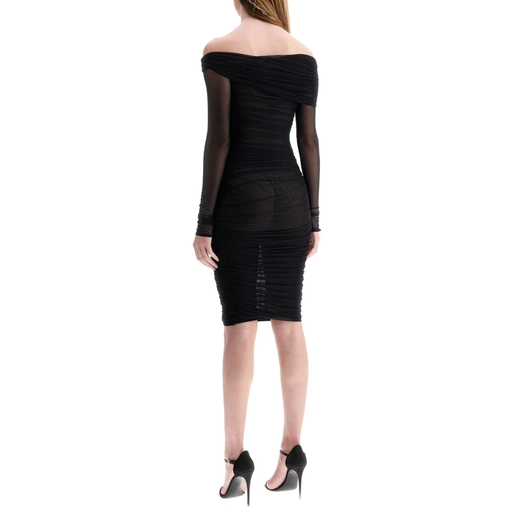 Mugler Elegant Off-Shoulder Fitted Dress Black Dames