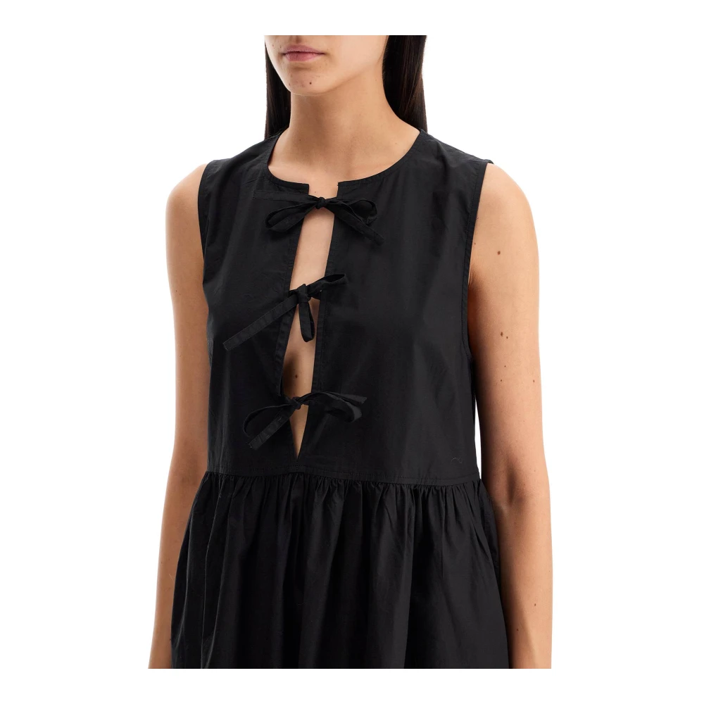 Ganni Katoenen Poplin Strikkoord Jurk Black Dames