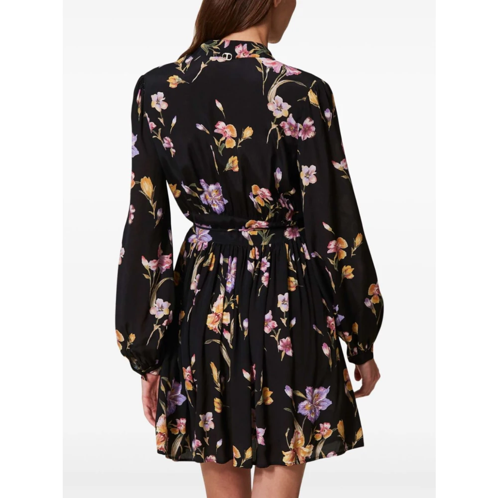 Twinset Zwarte V-hals Wijd Uitlopende Rok Jurk Black Dames