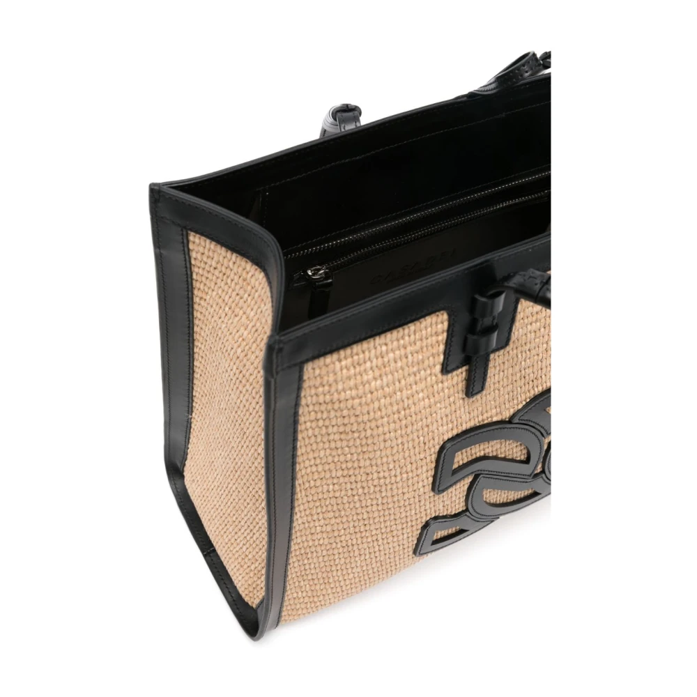 Casadei Zwarte Toggle Sluiting Top Handvat Tas Beige Dames
