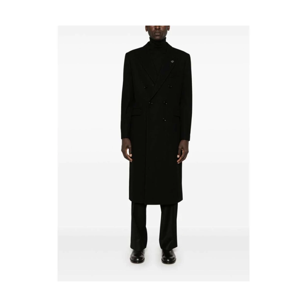 Lardini Zwarte Wollen Double-Breasted Jas Black Heren
