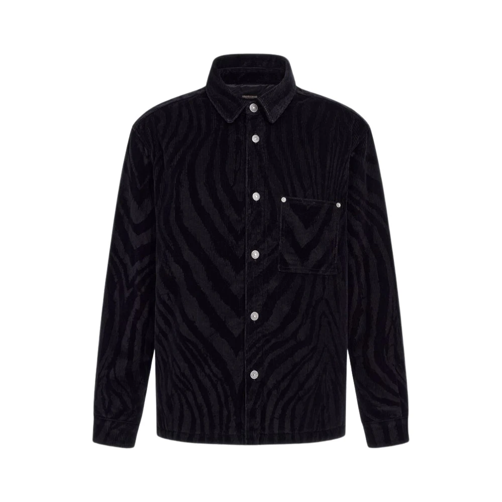 Roberto Cavalli Men's Black Casual Shirts, L, Zebra Print Shirt