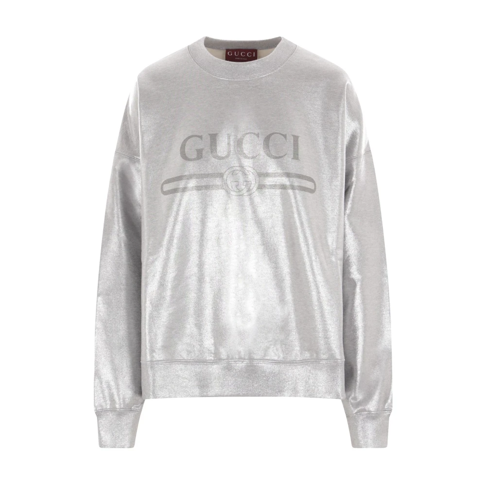 Gucci Vintage Logo Zilveren Katoenen Trui Gray Dames