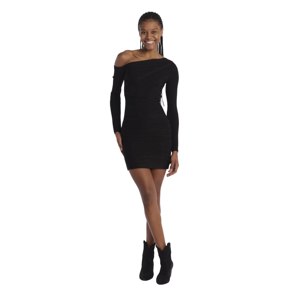 BA&SH Zwarte Geribbelde Gebreide Minijurk Black Dames