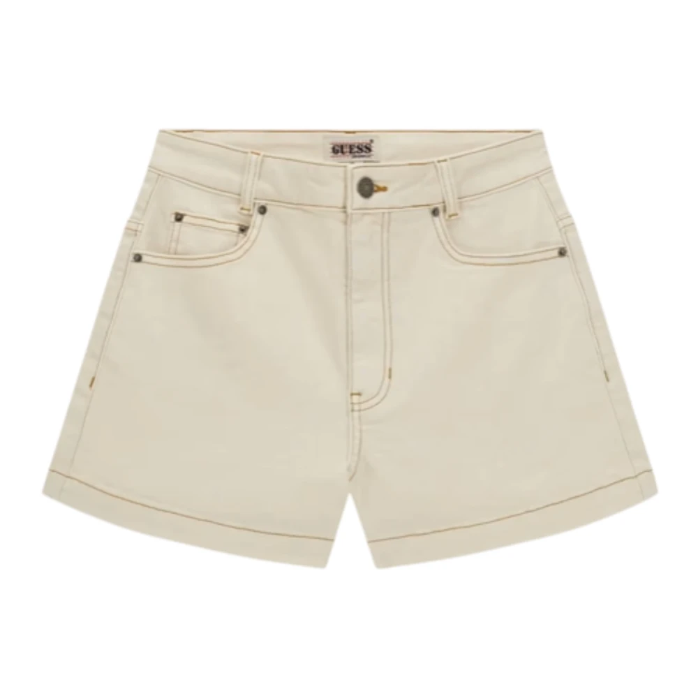 Guess Organische katoenen hoge taille denim shorts Beige Dames