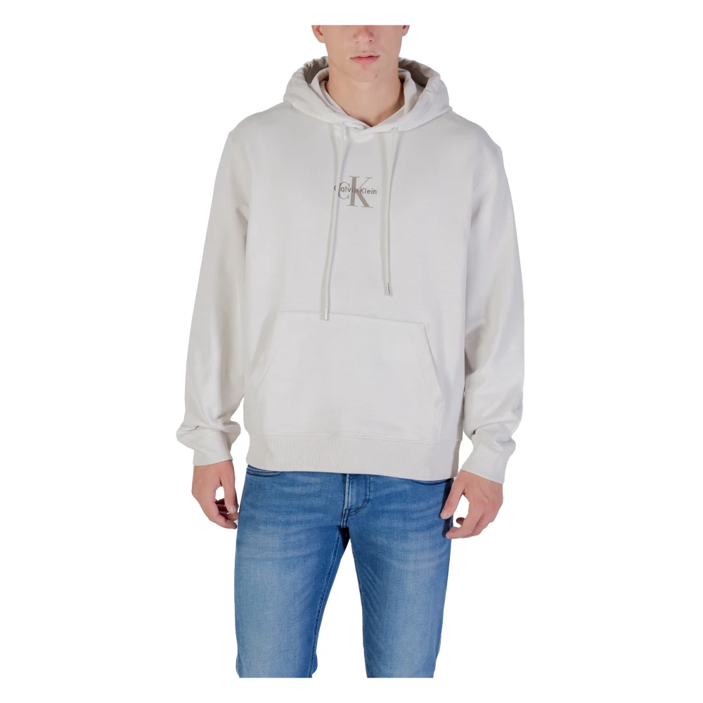 Calvin Klein Jeans Men's Beige Micro Monologo Hoodie For