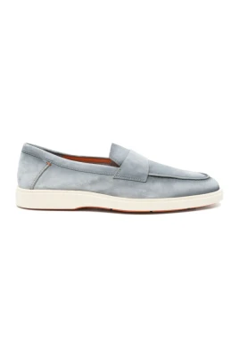 Isblå Mocka Loafers med Gummisula