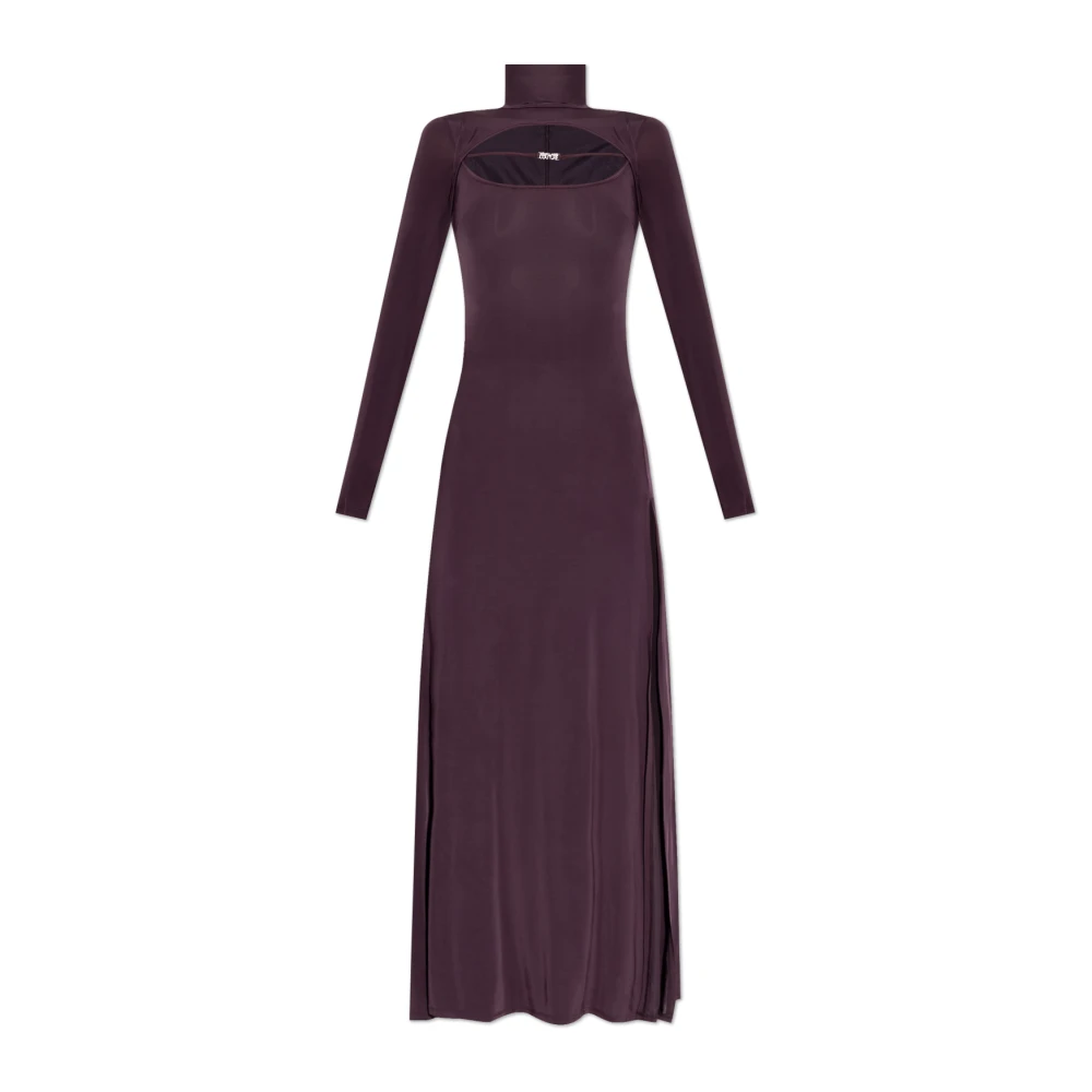 Versace Jeans Couture Paarse Lange Jurk met Hoge Hals Purple Dames
