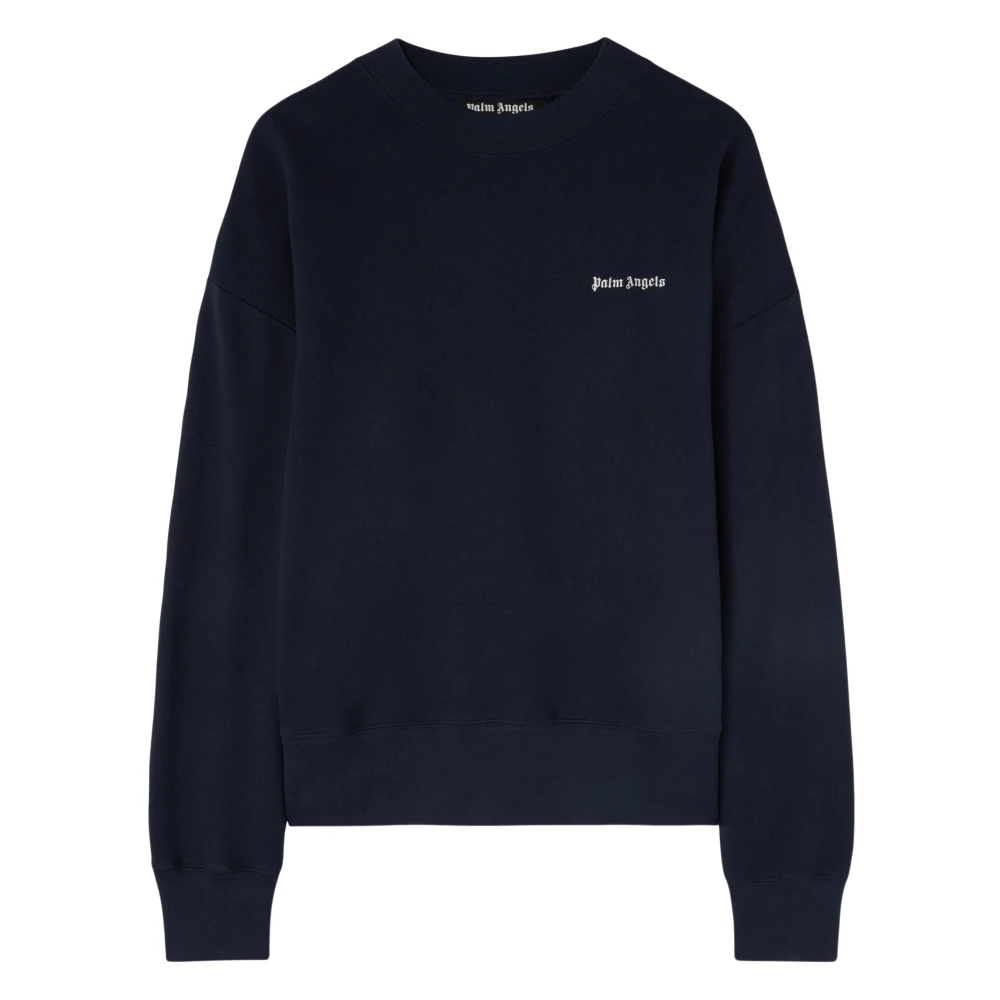 Palm Angels Blauwe Crewneck Sweatshirt met Wit Logo Blue Heren