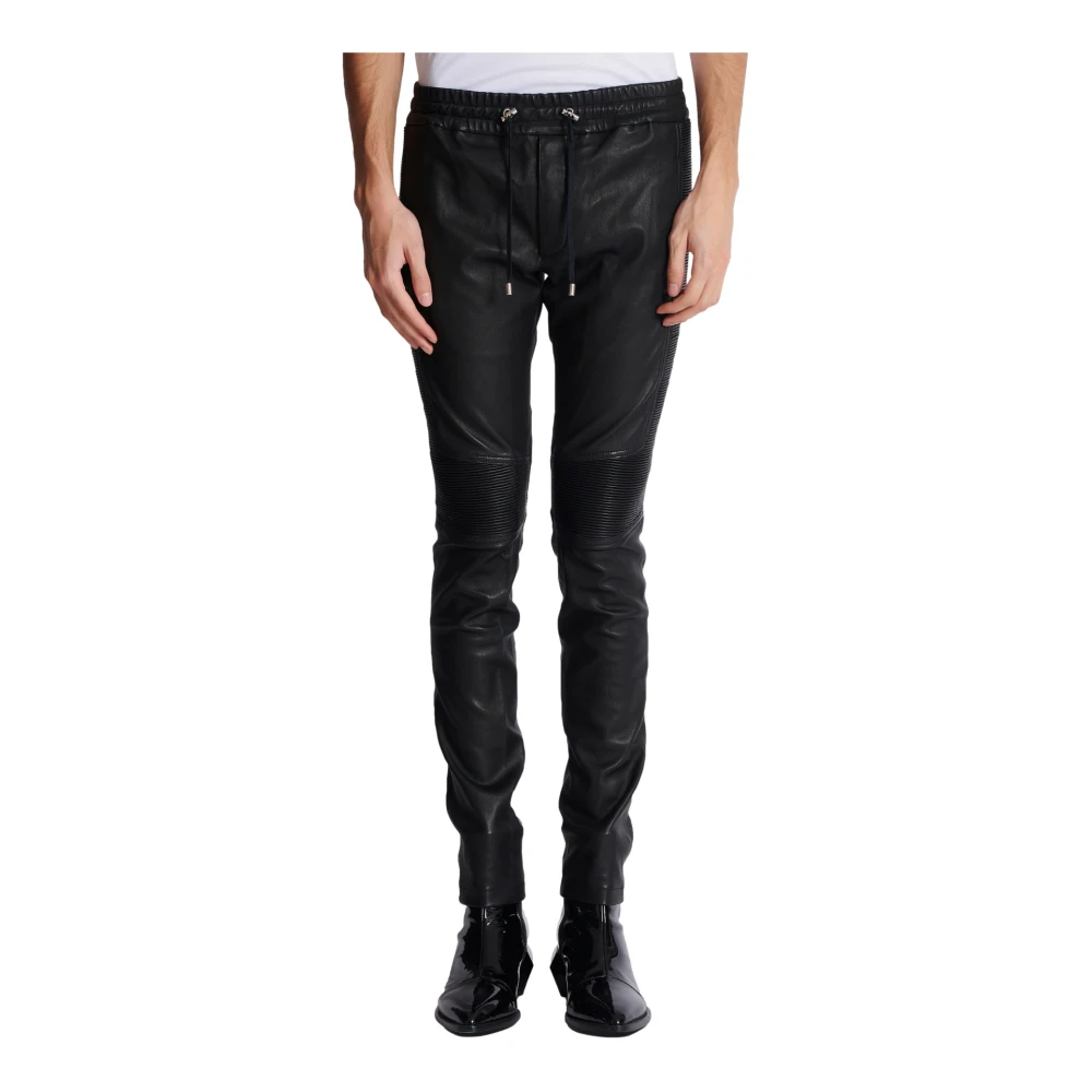 Balmain Leren motorbroek Black Heren