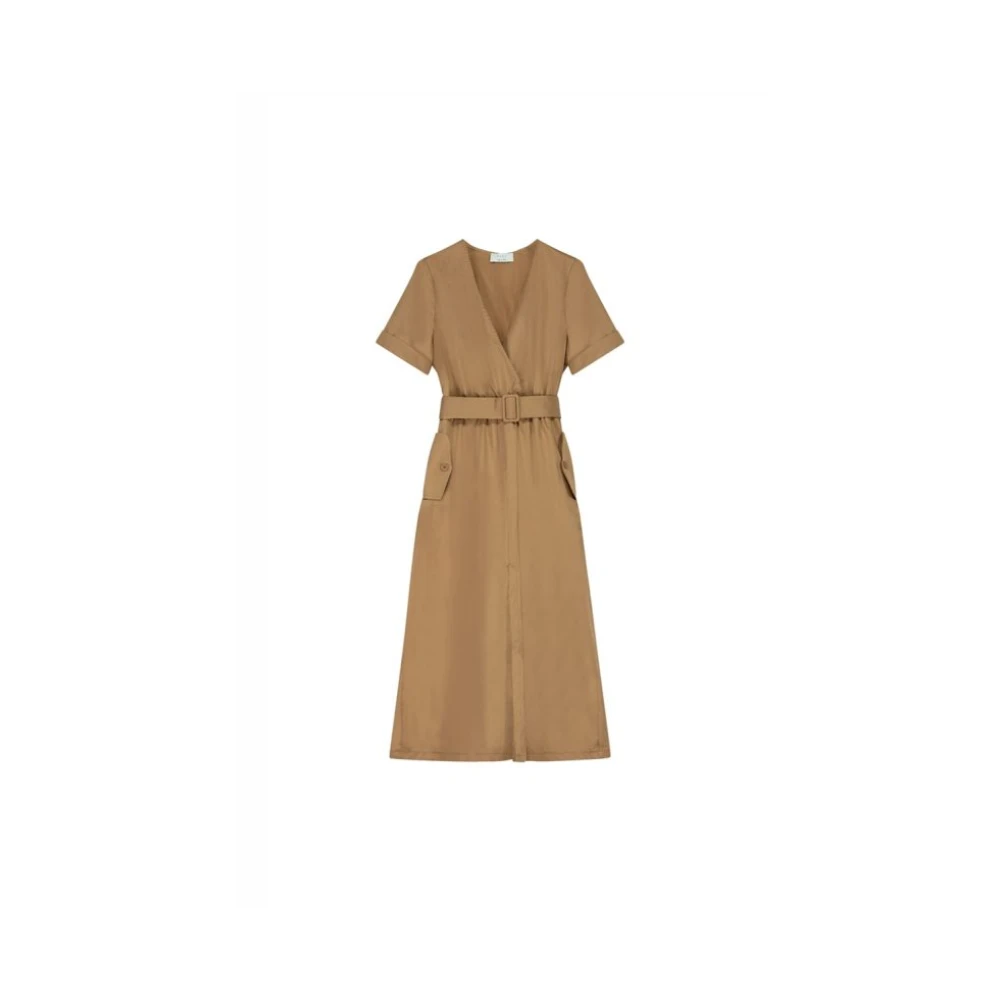 Kaos Beige Midi Jurk met Voor Split Beige Dames