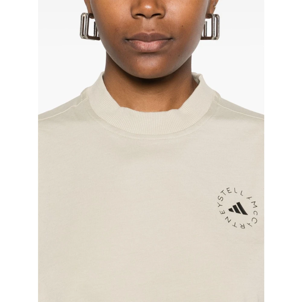adidas by stella mccartney Logo Print Crew Neck T-shirt Beige Dames