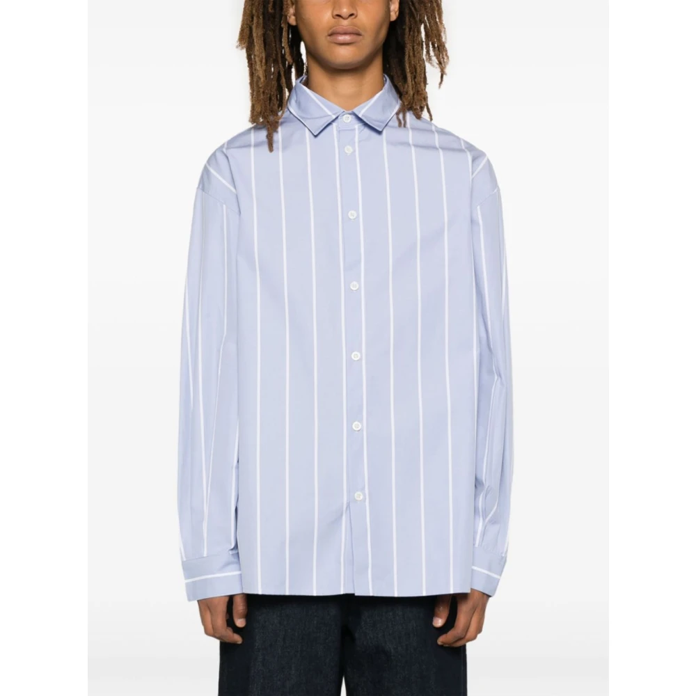 Emporio Armani Gestreept Knoopshirt Grijs Blue Heren