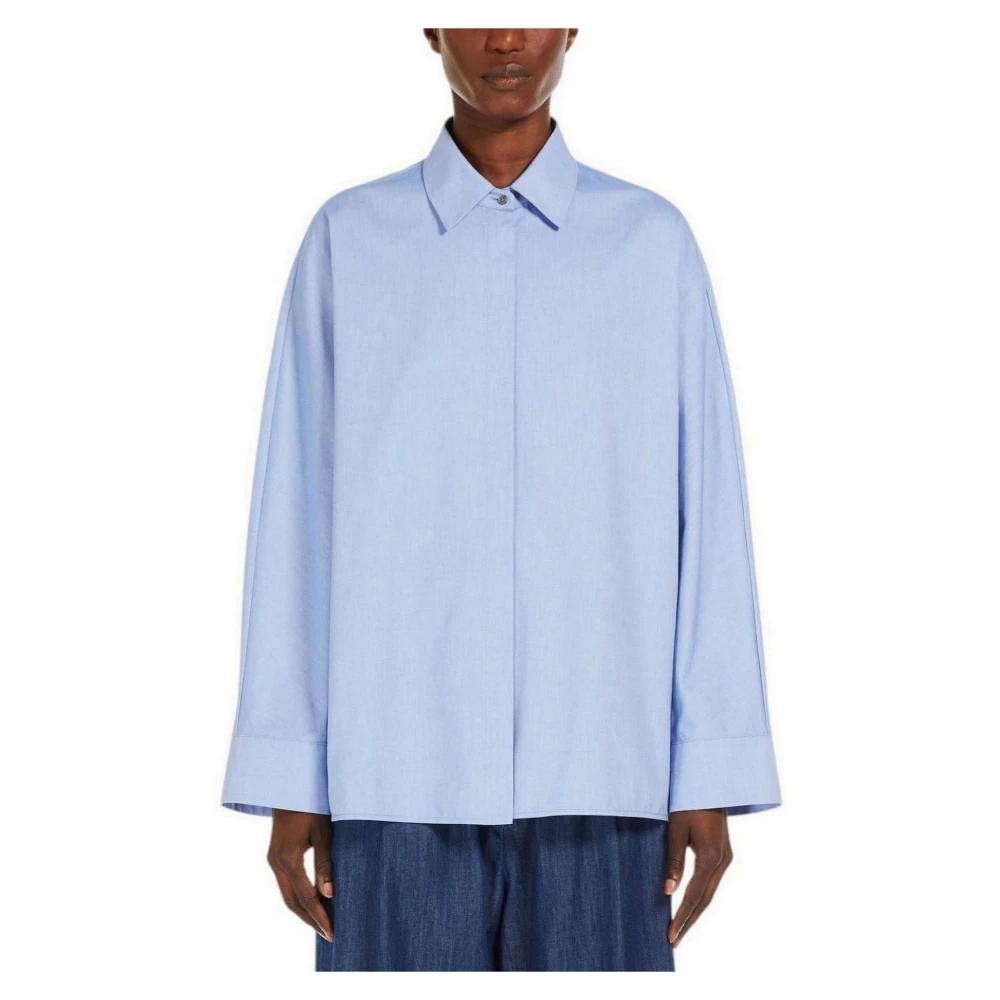 Max Mara Studio Blauwe Oxford Katoenen Wijdvallende Blouse Blue Dames