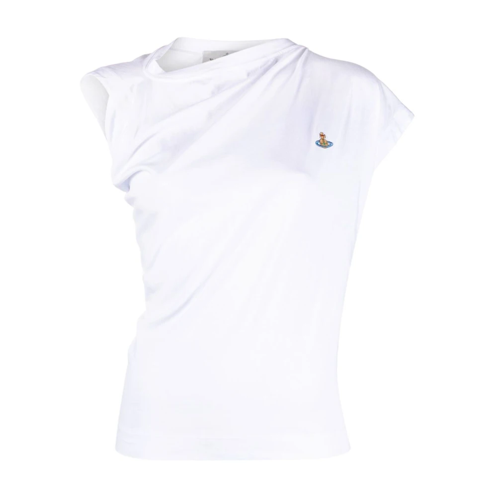 Vivienne Westwood Vrouw Wit Tops Dames, Xs, Katoen, Geborduurd Logo Boothals T-Shirt