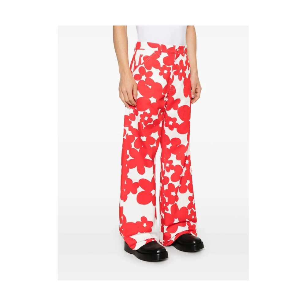 Marni Bloemenprint Wijde Pijp Broek Red Heren