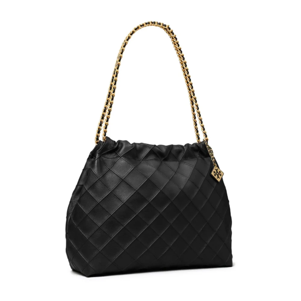TORY BURCH Diamantgestikte leren schoudertas Black Dames