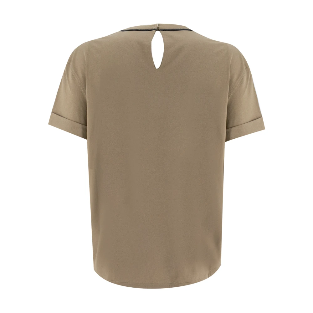 BRUNELLO CUCINELLI Sportief Katoenen T-shirt met Moniline Profielen Beige Dames