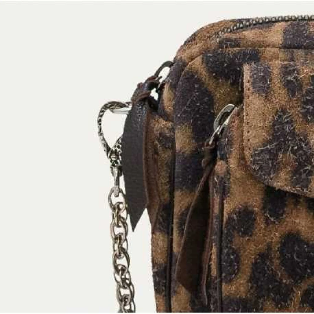 Claris Virot Luipaard Vintage Bruin Beige Leren Tas Brown Dames