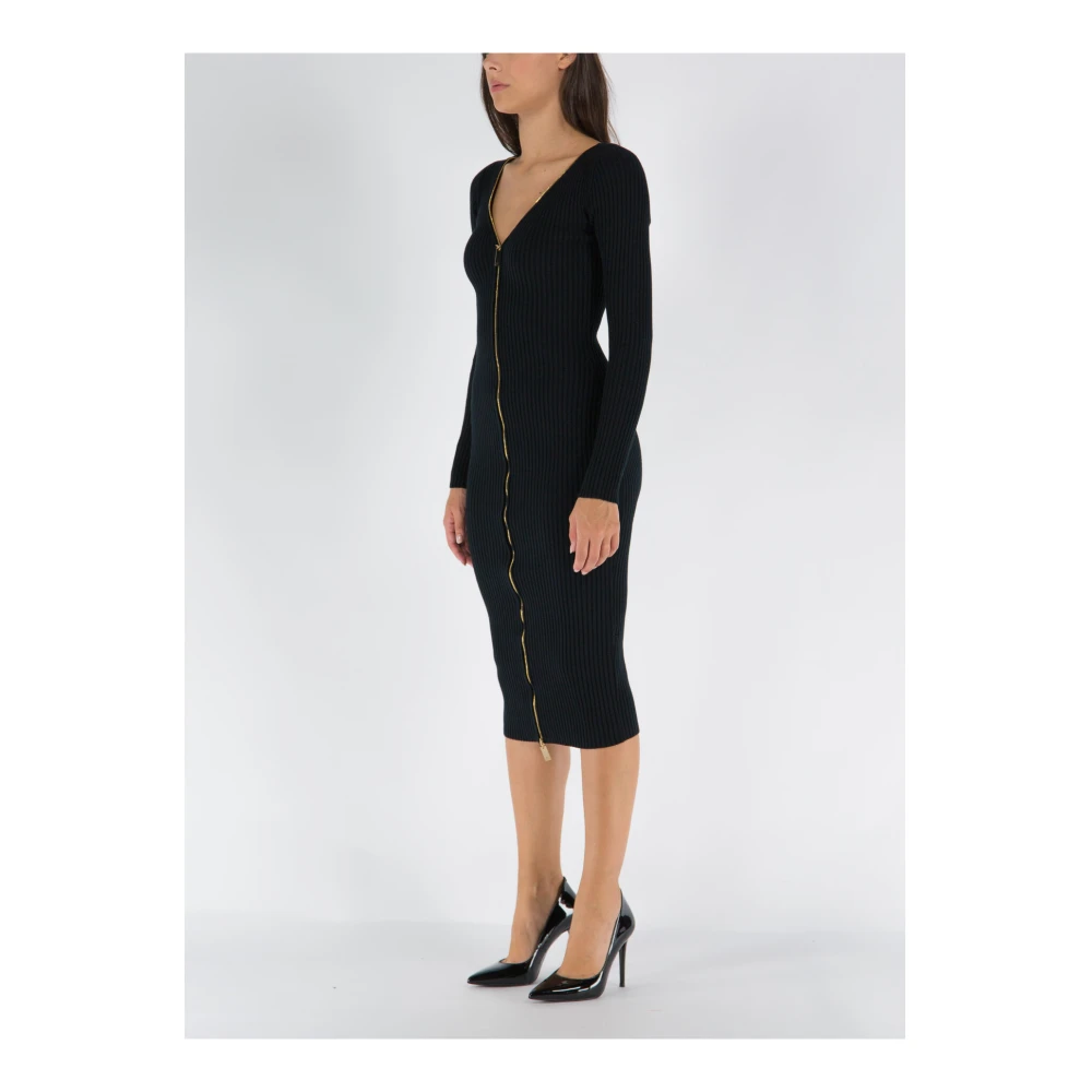 Elisabetta Franchi Midi Jurk met Lange Mouwen Black Dames