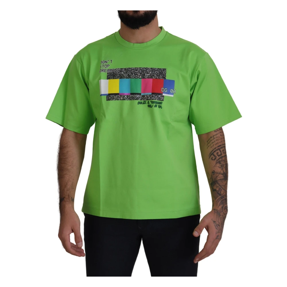 Dolce & Gabbana Men's Green T-Shirts, M, Cotton Dg Channel Top T-Shirt